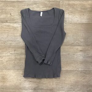 Wishlist Dark Gray Ribbed Long Sleeve Tee